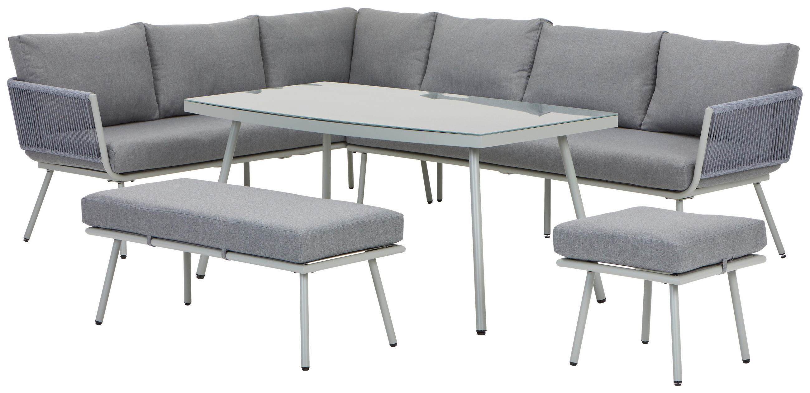 LOUNGESET 5 delar  - grå/svart, Modern, metall/glas (252/65/190cm) - Ambia Garden
