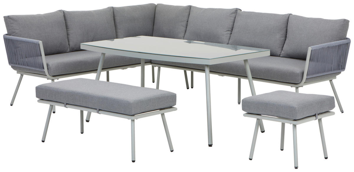 DINING-LOUNGESET 5-teilig  - Schwarz/Grau, MODERN, Glas/Kunststoff (190/65/252cm) - Ambia Garden