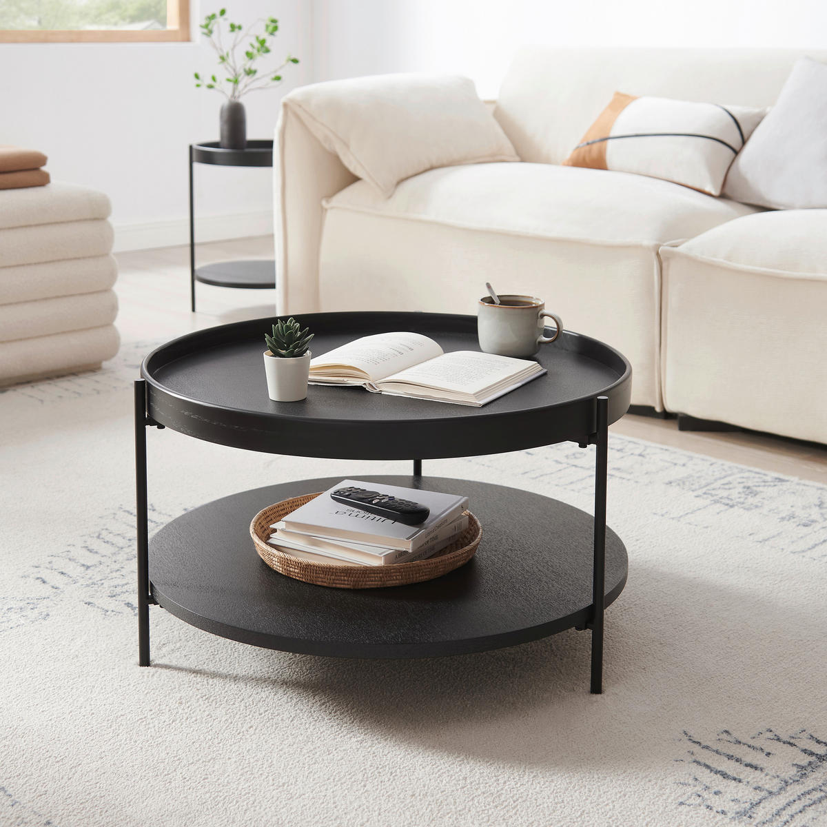 COUCHTISCH 69/69/39 cm rund Schwarz  - Schwarz, Design, Holzwerkstoff/Metall (69/69/39cm) - Livetastic