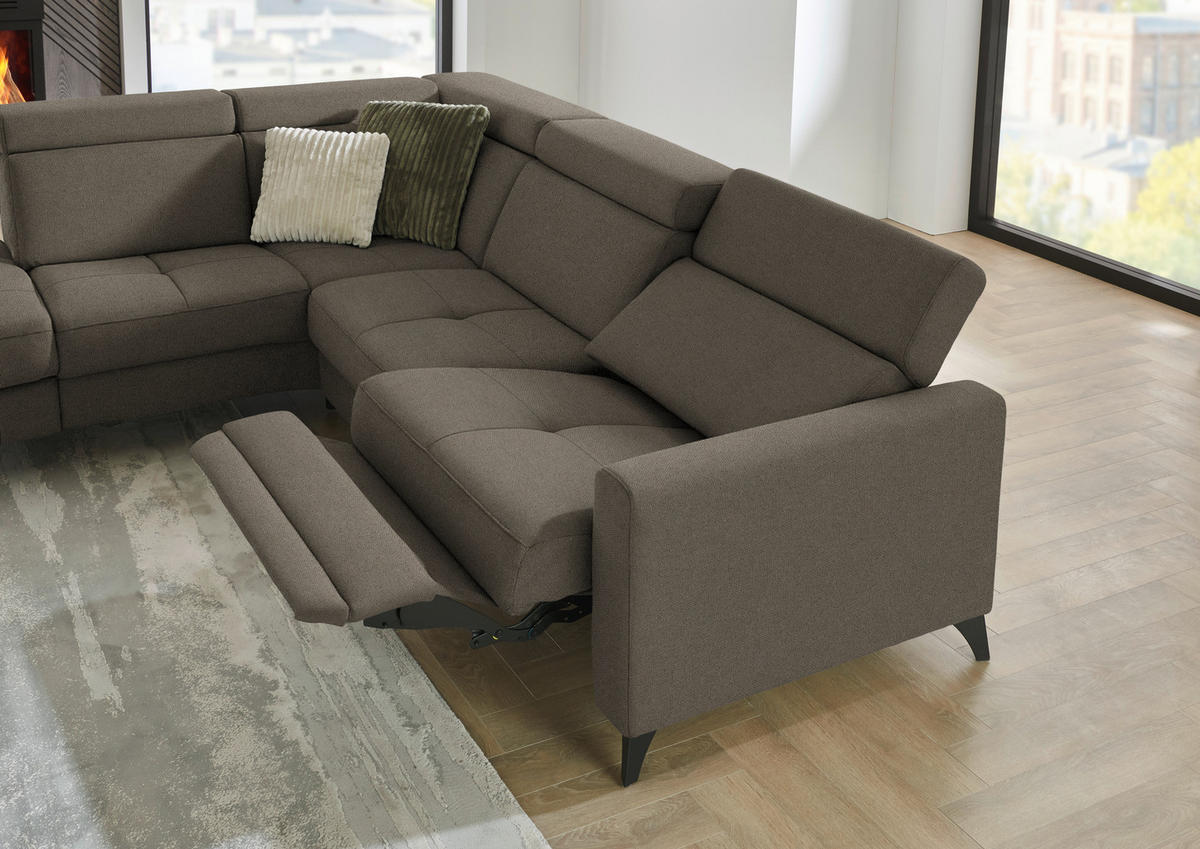 ECKSOFA Beldomo System in Flachgewebe Dunkelbraun Kopfteilverstellung  214/276 cm  - Dunkelbraun/Schwarz, KONVENTIONELL, Textil/Metall (214/276cm) - Beldomo System