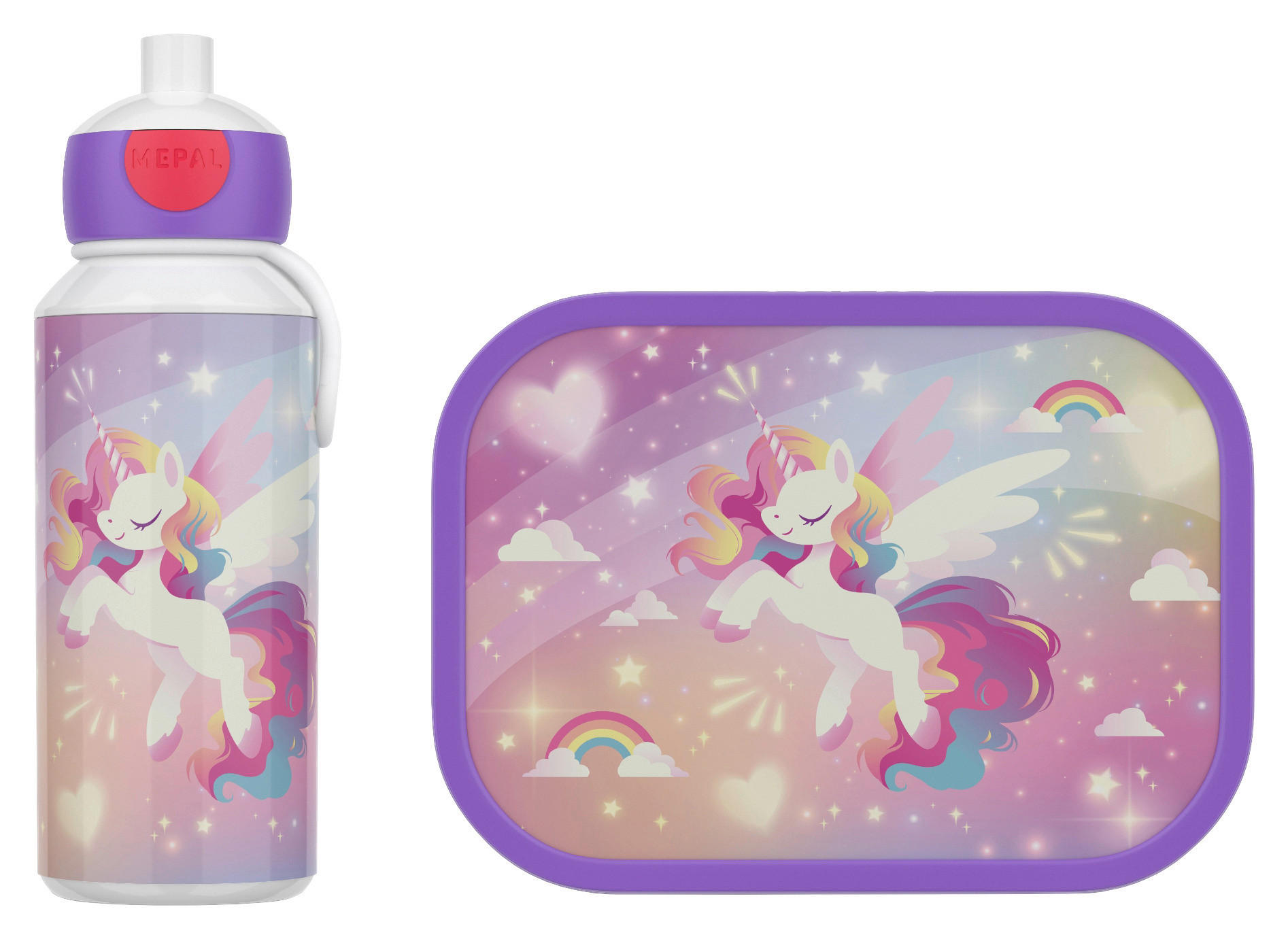 PAUSENSET lunchset campus (pu+bd) - unicorn glow  - Hellrosa/Multicolor, KONVENTIONELL, Kunststoff (20,5/7,5/18,8cm) - Mepal