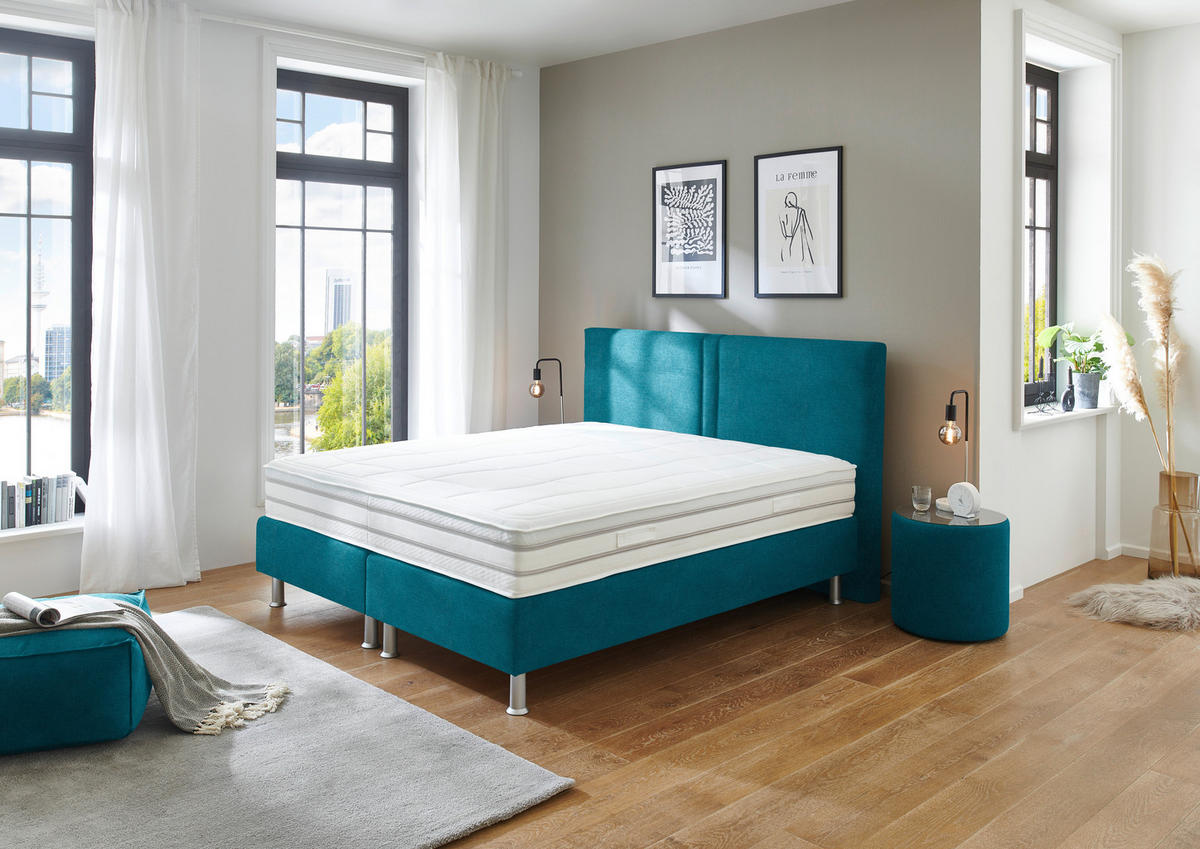 BOXSPRINGBETT 200/200 cm  in Petrol  - Petrol/Alufarben, Design, Kunststoff/Textil (200/200cm) - Beldomo - Sleep