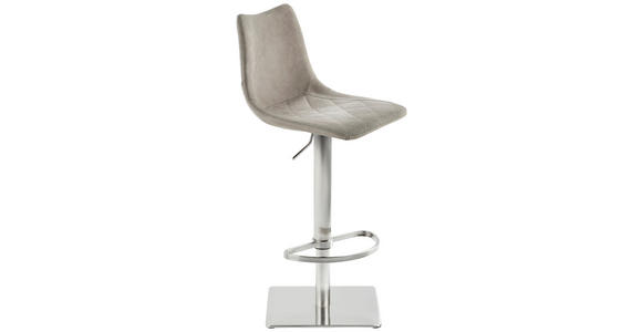 BARHOCKER Lederlook Grau Edelstahl Sitzfläche 360° drehbar, abwischbar  - Edelstahlfarben/Grau, Design, Textil/Metall (43/85-110/46cm) - Novel