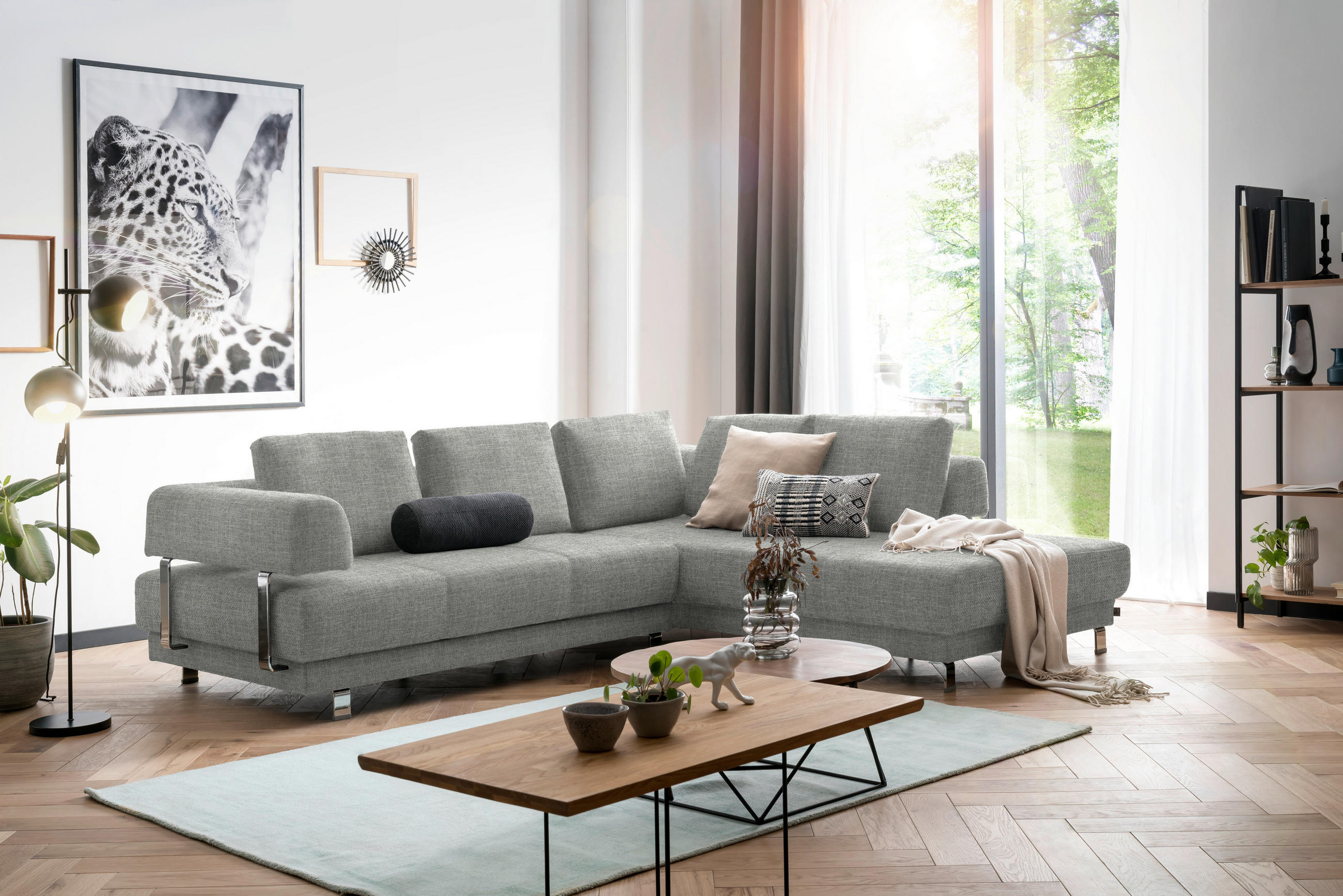 ECKSOFA in Chenille Hellgrau  - Hellgrau, Design, Textil/Metall (277/235cm)