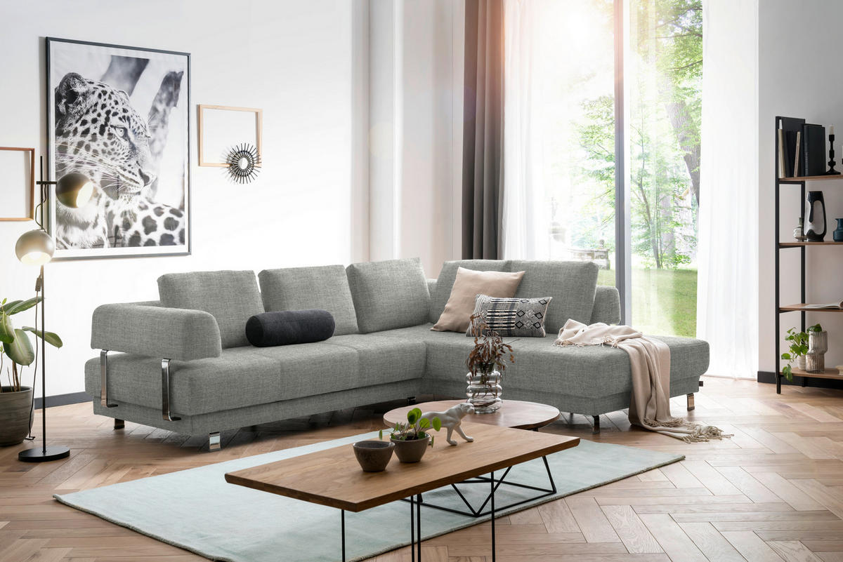 ECKSOFA in Chenille Hellgrau  - Hellgrau, Design, Textil/Metall (277/235cm)