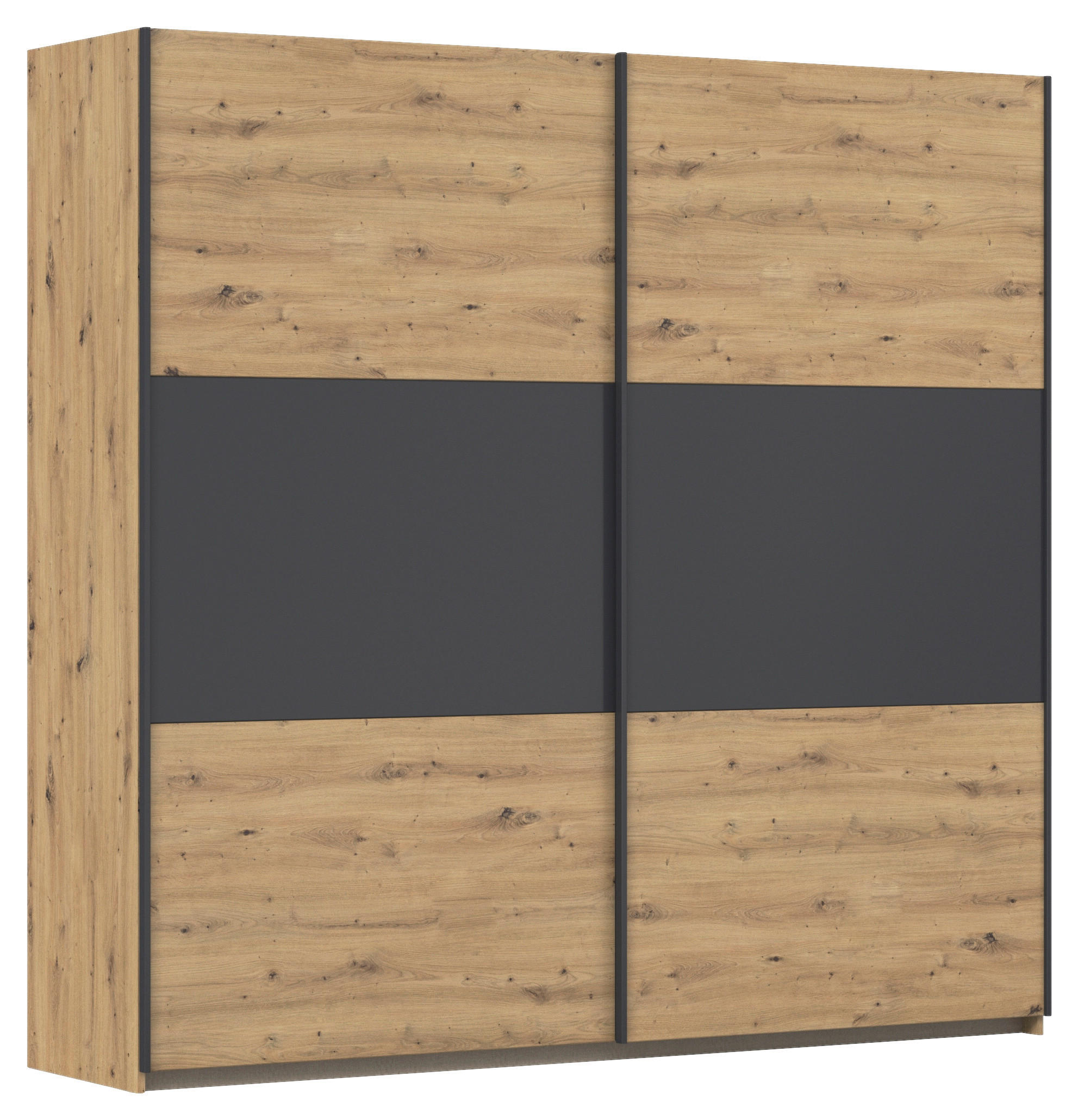 Rauch Möbel Schwebetürenschrank Grau, Eiche Artisan, Alu 218x210x59 cm