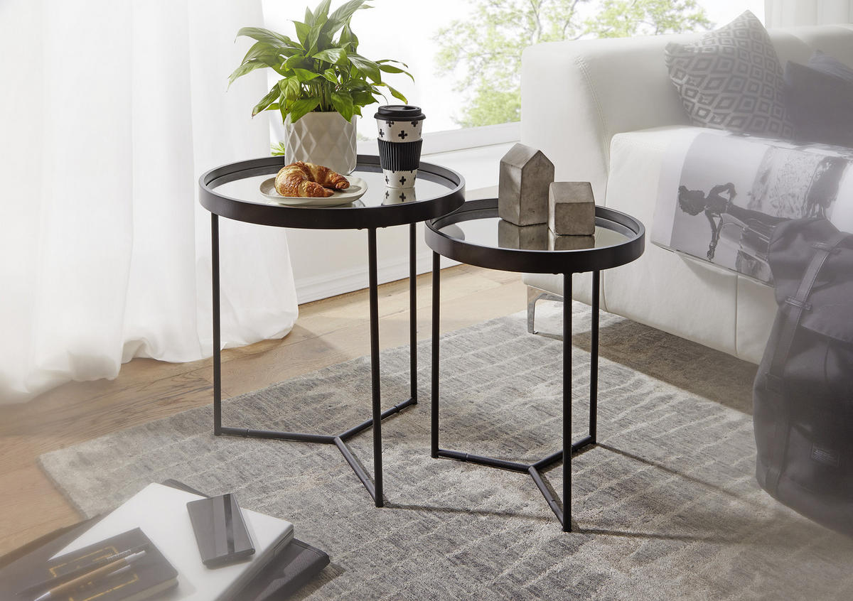 BEISTELLTISCHSET in Glas 45,5/45,5/50,5 cm  - Schwarz, Design, Glas/Metall (45,5/45,5/50,5cm) - MID.YOU
