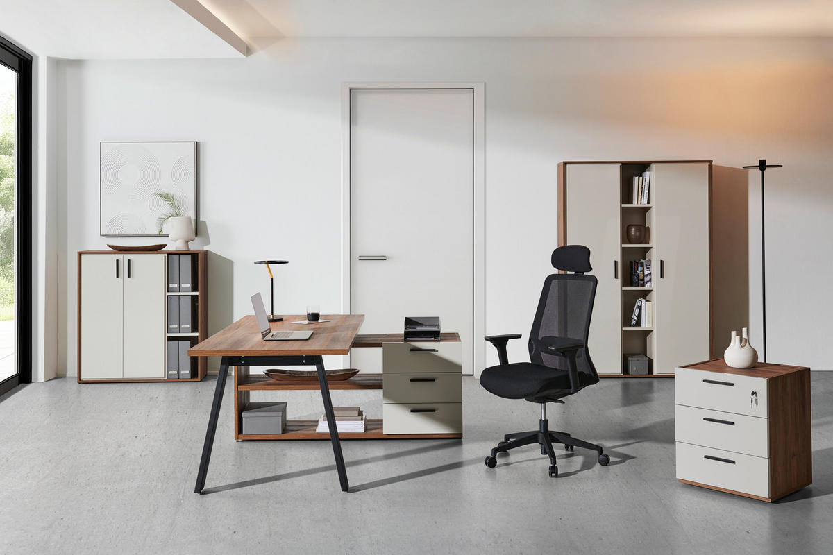 SAROKÍRÓASZTAL  - kasmírszínű/fekete, Design, faalapú anyag/fém (171/143,5/74,7cm) - Stylife