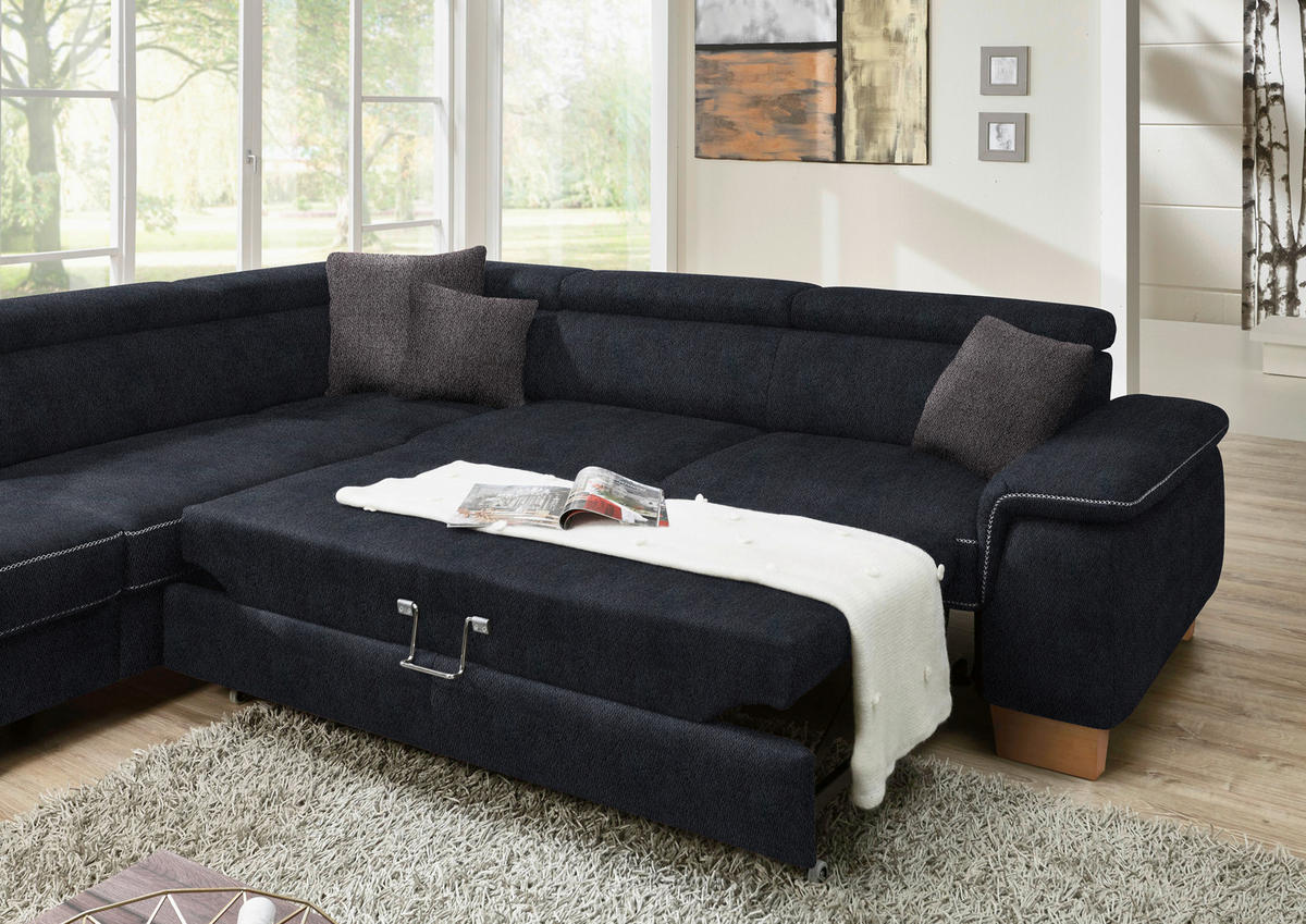 ECKSOFA in Mikrofaser Schwarz  - Eichefarben/Beige, Natur, Holz/Textil (273/226cm) - Beldomo System