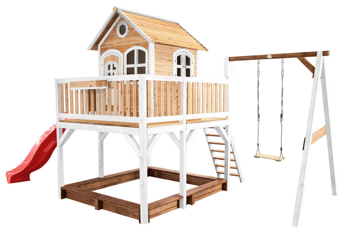 SPIELTURM 541/291/277 cm  - Weiss/Rot, Konventionell, Holz/Kunststoff (541/291/277cm)