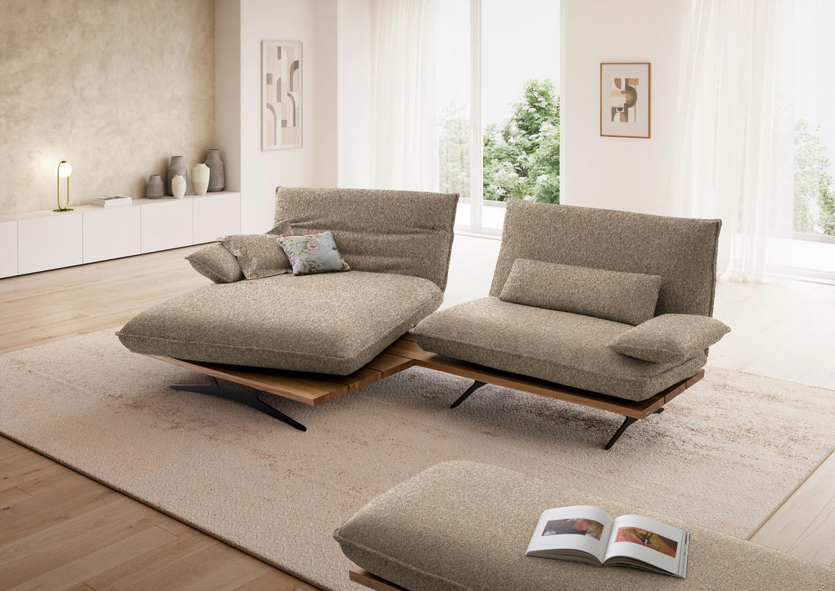 ECKSOFA Flachgewebe, Chenille Wildeiche, Beigebraun  - Wildeiche/Beigebraun, Design, Holz/Textil (161/284cm) - Koinor