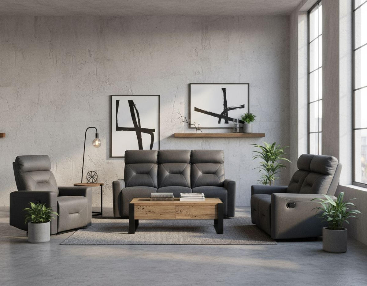 SITZGARNITUR Mikrofaser Grau  - Schwarz/Grau, Design, Textil/Metall - Livetastic