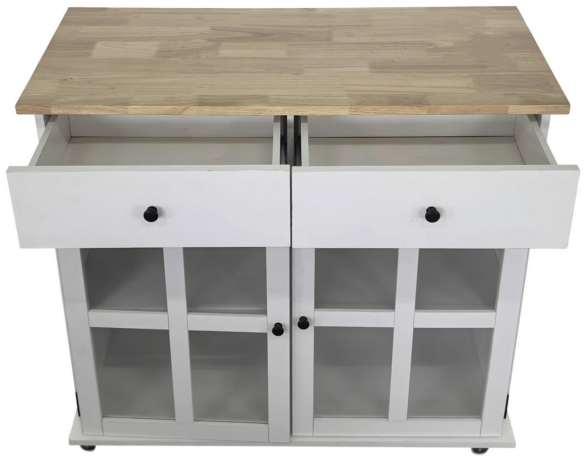 SERVIERWAGEN Kautschukholz vollmassiv Weiß  - Schwarz/Weiß, Basics, Glas/Holz (95/88/47cm) - MID.YOU