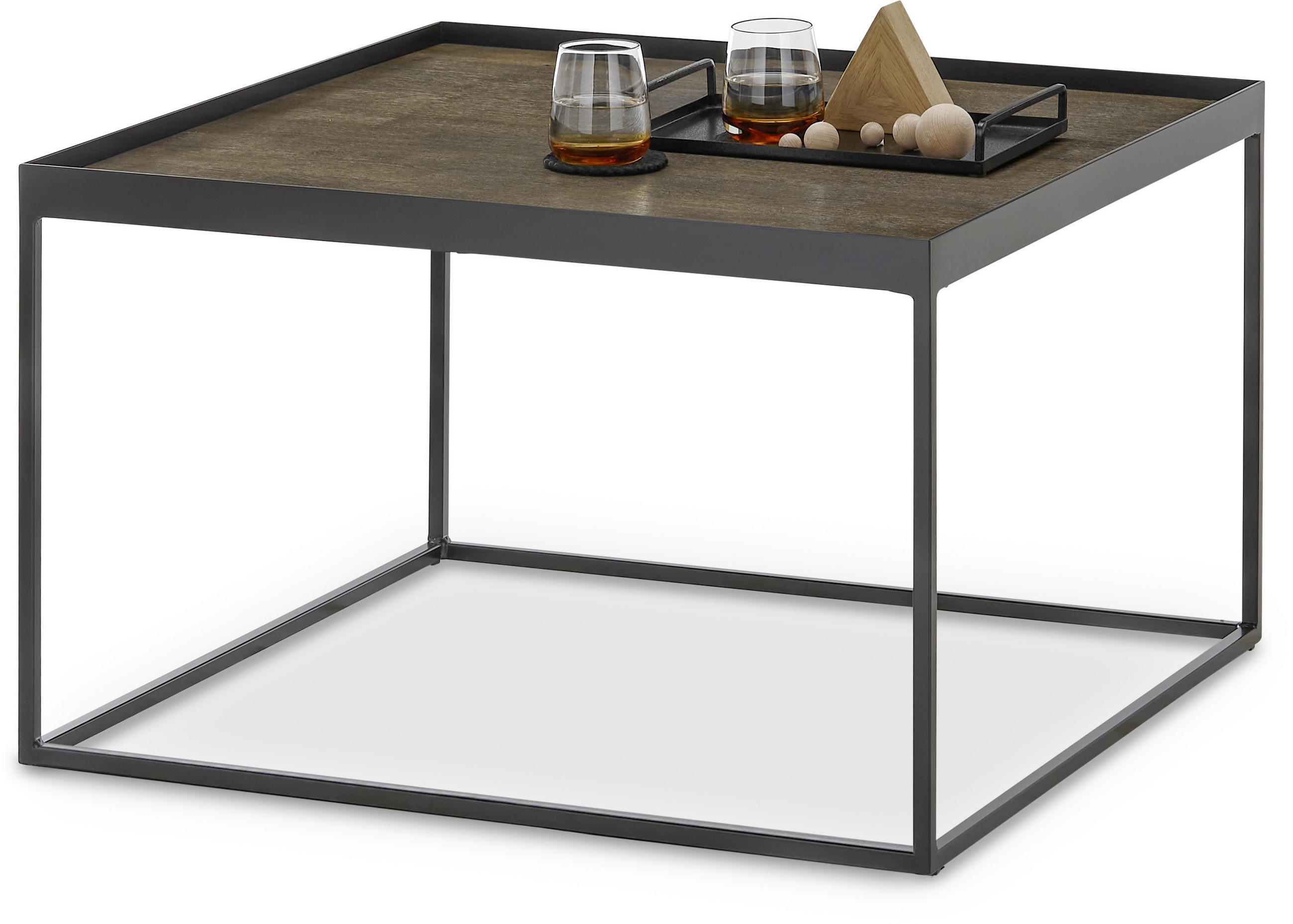 COUCHTISCH Eiche massiv 80/80/49 cm quadratisch Schwarz, Eiche dunkel  - Eiche dunkel/Schwarz, Natur, Holz/Metall (80/80/49cm) - SetOne by Musterring
