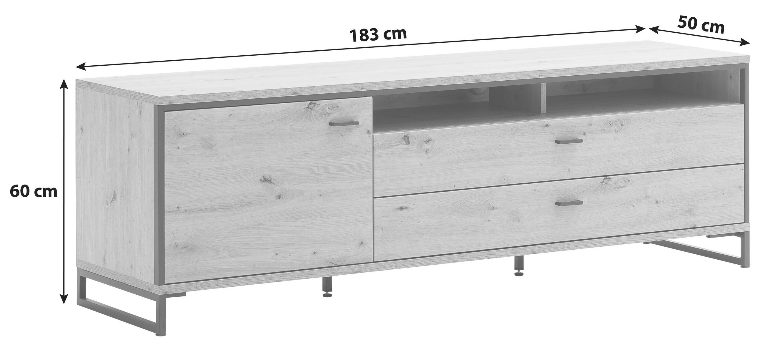 Thumbnail - Mid.you Tv-Element Skopje, Anthrazit, Eiche, Metall, 1 Fächer, 2 Schubladen, 183x60x50 cm, Made in EU, Kabeldurchlass, K...