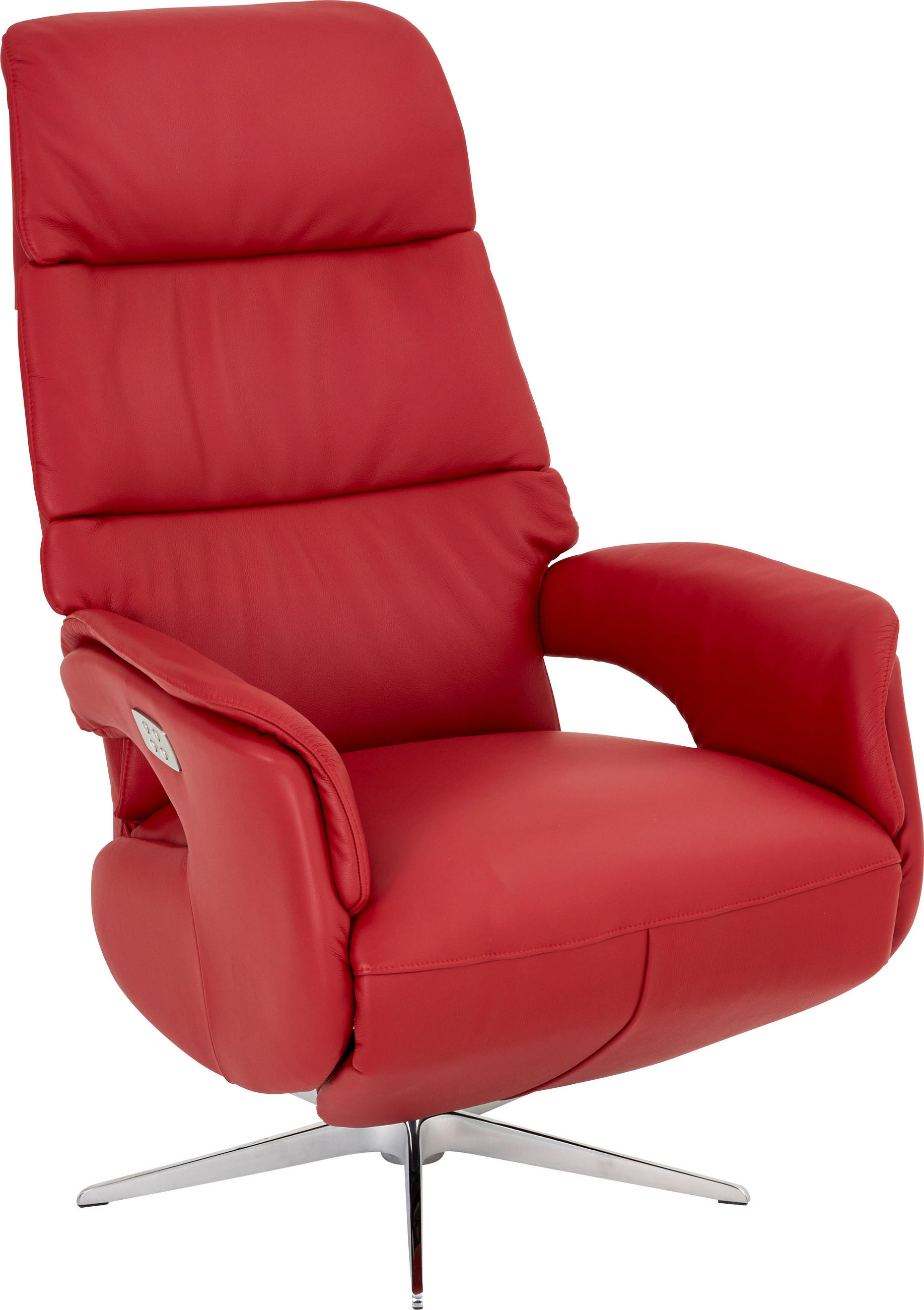 RELAXSESSEL Echtleder Relaxfunktion    - Edelstahlfarben/Rot, Design, Leder (75/114/83cm) - Welnova