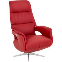 RELAXSESSEL Echtleder Relaxfunktion    - Rot/Alufarben, Design, Leder/Metall (71/107/80cm) - Welnova