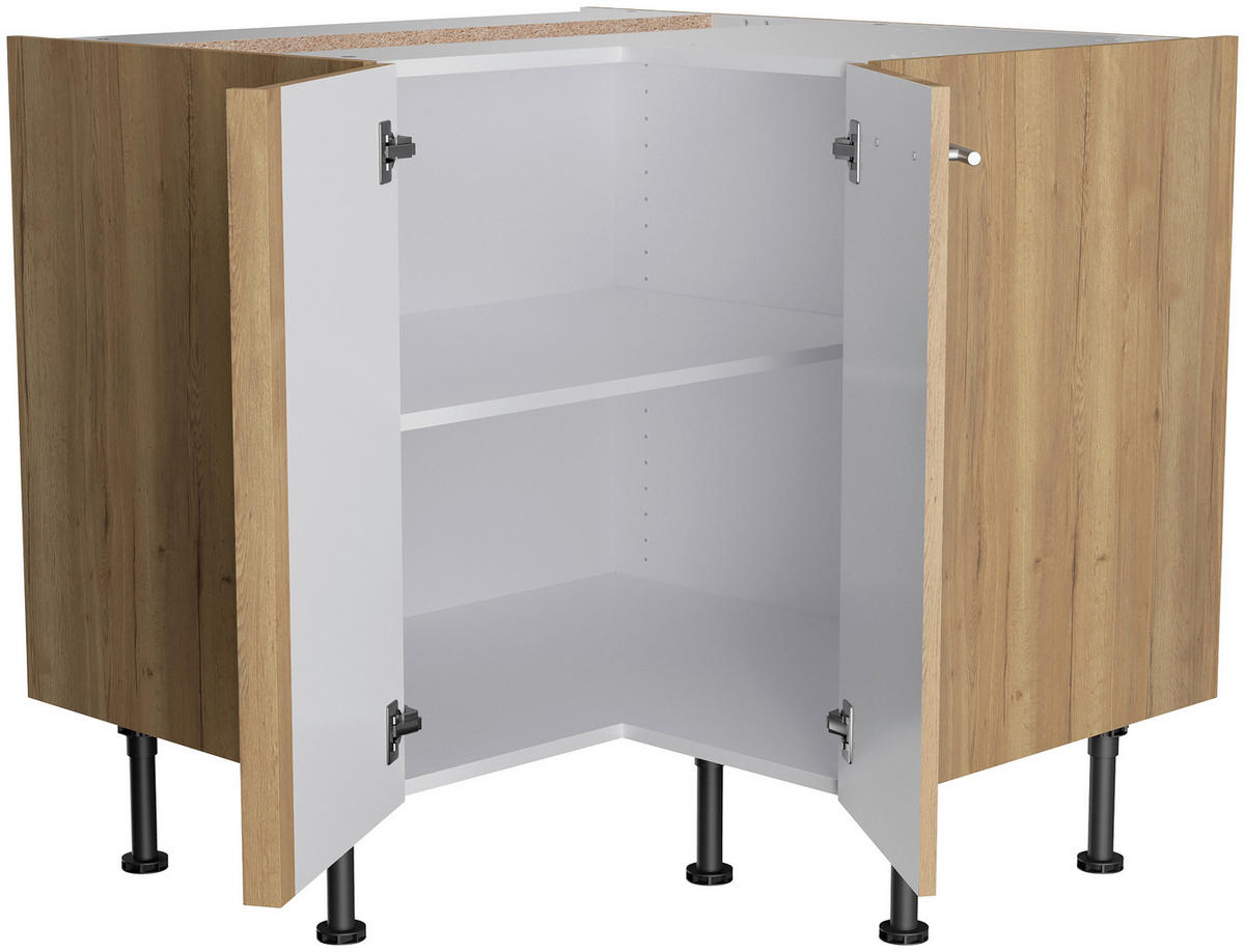 ECKKÜCHE 200/270 cm  in Eichefarben  - Edelstahlfarben/Eichefarben, Basics, Holzwerkstoff/Metall (200/270cm) - Optifit