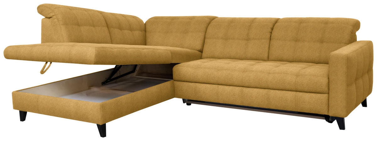 ECKSOFA in Webstoff Currygelb  - Currygelb/Schwarz, Design, Holz/Textil (216/297cm) - Xora