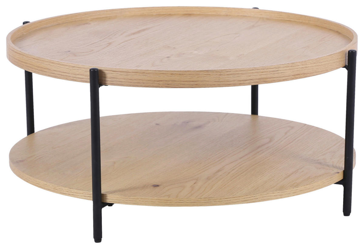 SOFFBORD i trä, metall, trämaterial 84/84/38 cm  - svart/ekfärgad, Natur, metall/trämaterial (84/84/38cm) - Stylife