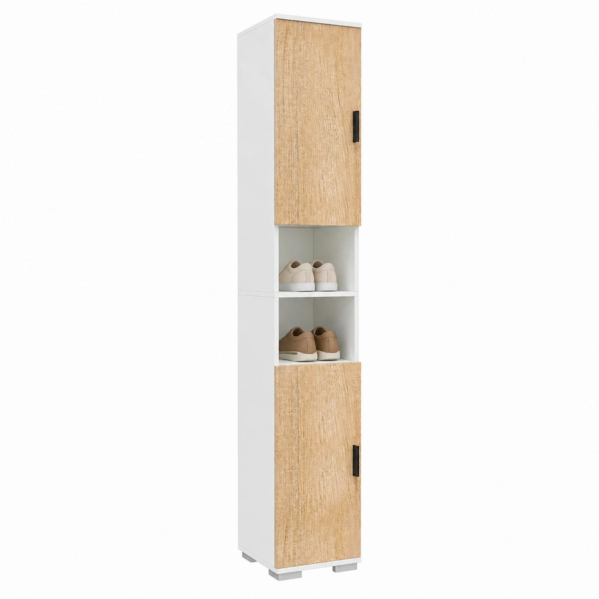 SCHUHSCHRANK Weiß, Honigeiche  - Honigeiche/Silberfarben, Design, Holzwerkstoff/Metall (30/178/33cm) - MID.YOU