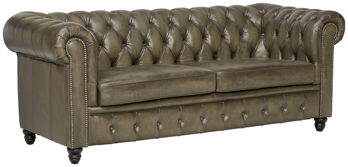 SEDAČKA CHESTERFIELD, koža, čierna, taupe - čierna/taupe, Lifestyle, koža (212/81/94cm) - Ambia Home
