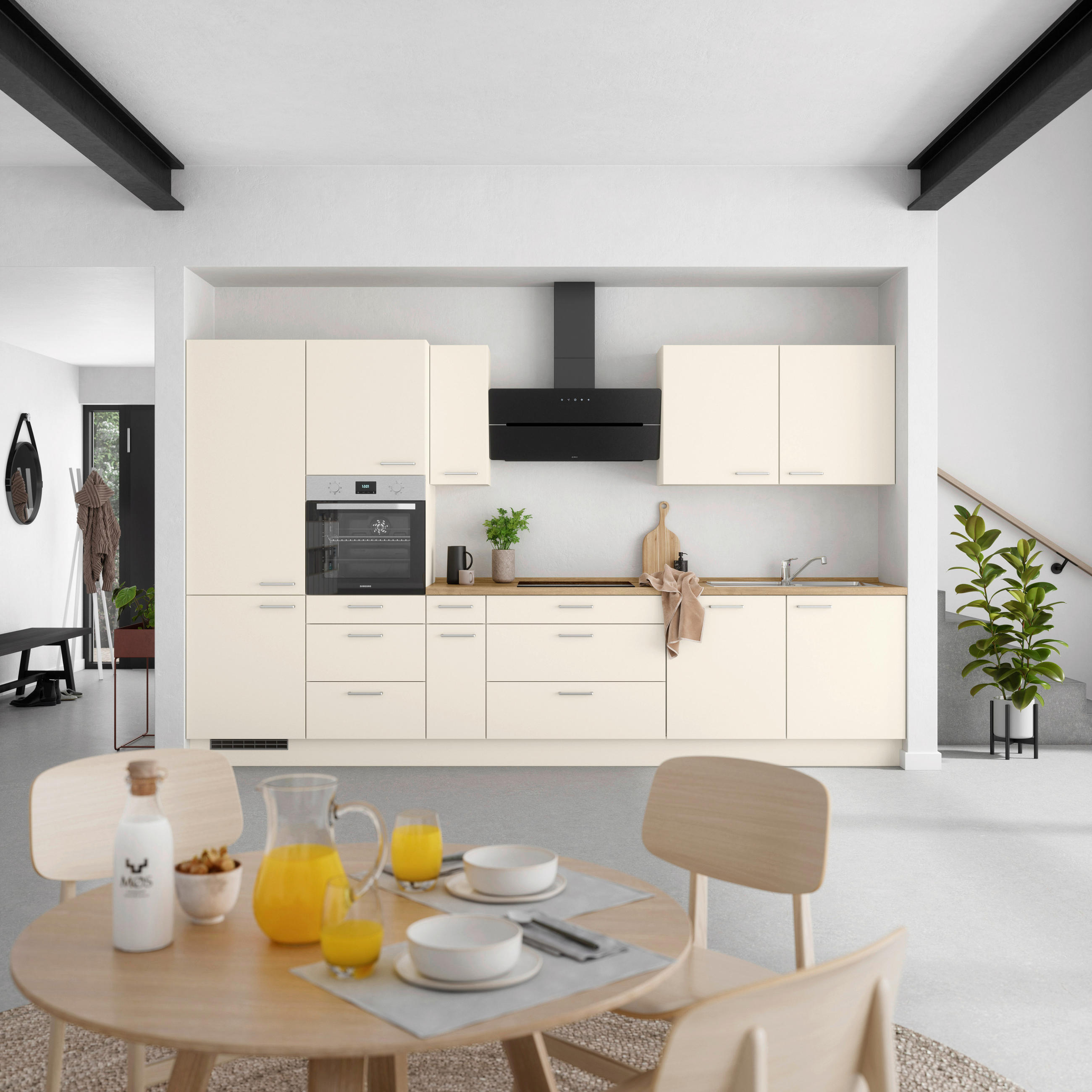 KÜCHENLEERBLOCK 360 cm   in Eichefarben, Magnolie  - Edelstahlfarben/Eichefarben, MODERN, Holzwerkstoff/Metall (360cm) - Nobilia