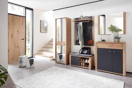 GARDEROBE 5-teilig  in 260/199/38 cm  - Graphitfarben/Eiche Artisan, Design, Holzwerkstoff/Textil (260/199/38cm) - Xora