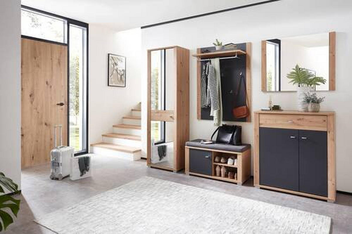 GARDEROBE 5-teilig  in 260/199/38 cm  - Graphitfarben/Eiche Artisan, Design, Holzwerkstoff/Textil (260/199/38cm) - Xora