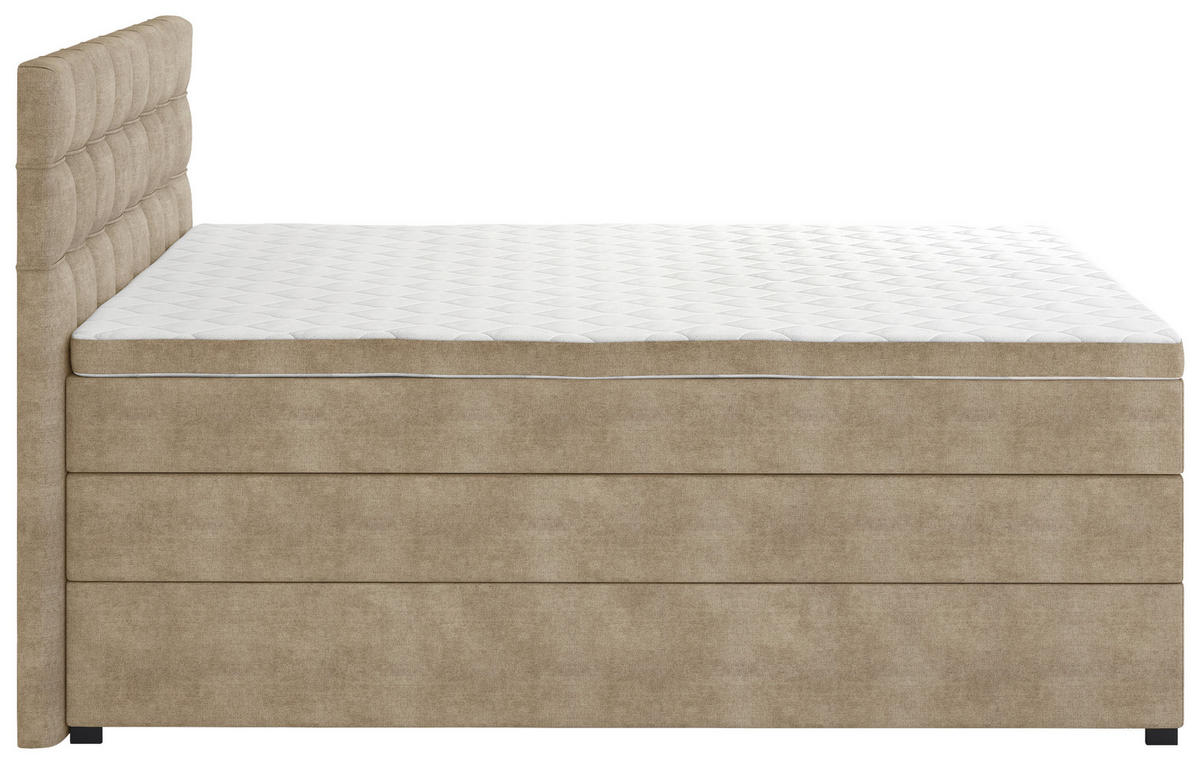 BOXSPRINGBETT 120/200 cm,  in Beige, Matratze, Bettkasten, Topper, H3 = fest  - Beige/Schwarz, KONVENTIONELL, Kunststoff/Textil (120/200cm) - Boxxx