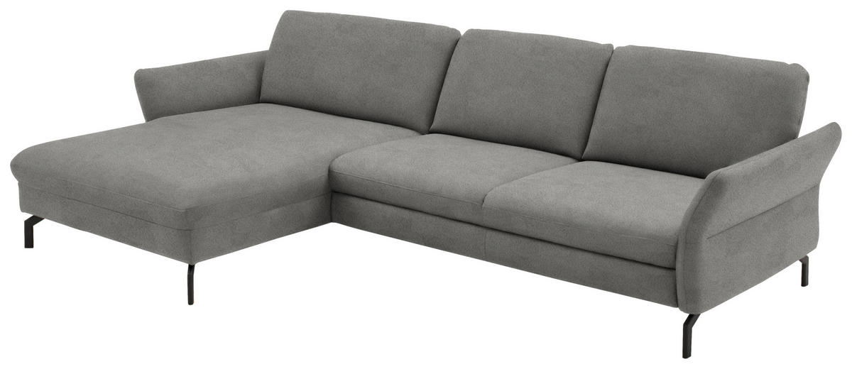 ECKSOFA in Velours Hellgrau  - Hellgrau/Schwarz, Design, Textil/Metall (179/306cm) - Beldomo System