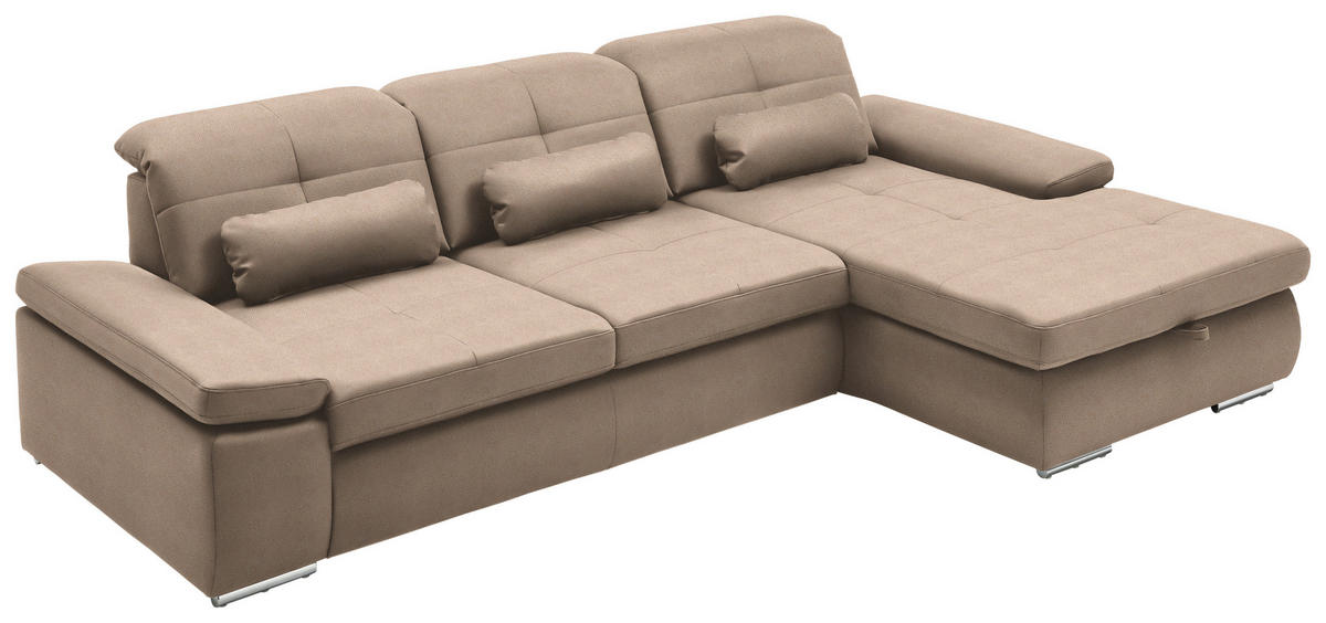 ECKSOFA  in Flachgewebe Beige  309/195 cm  - Chromfarben/Beige, Design, Textil (309/195cm) - Beldomo Style