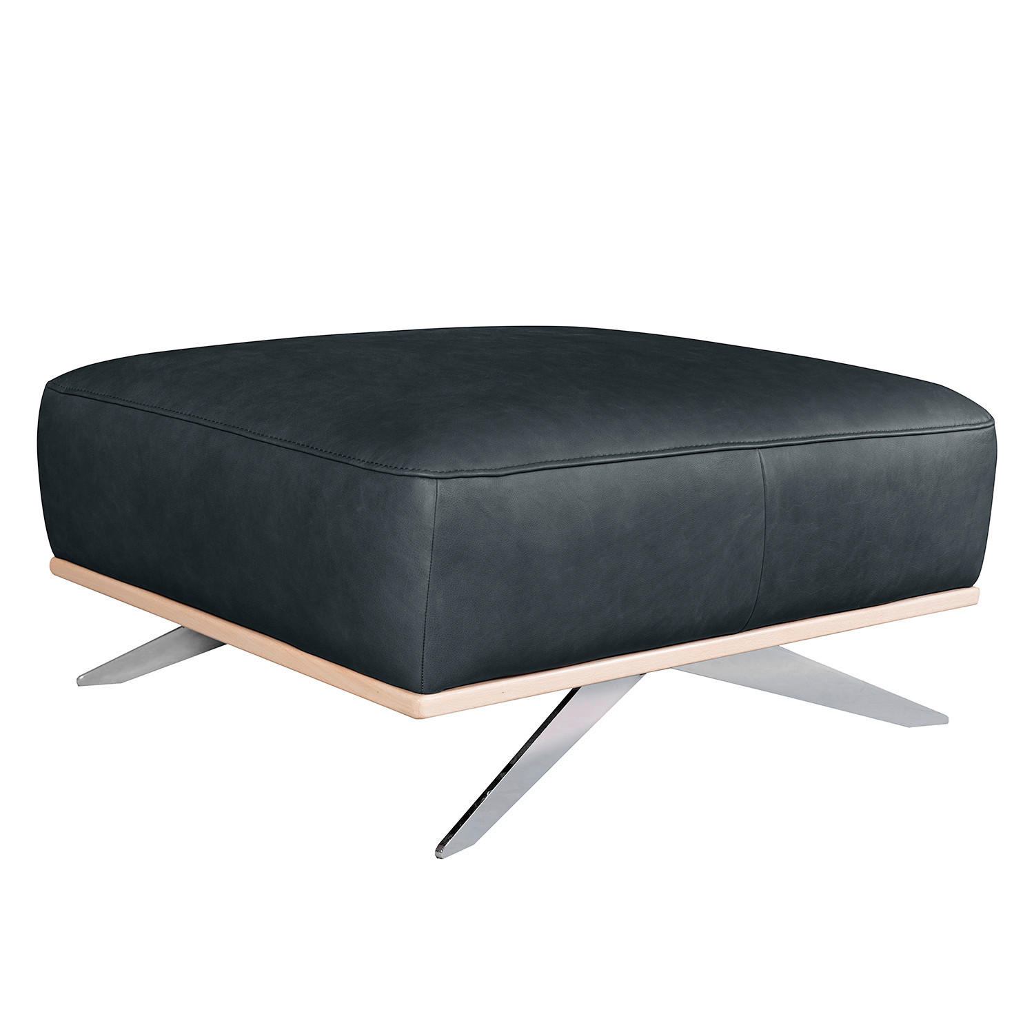HOCKER Leder Blau  - Chromfarben/Blau, Design, Leder/Metall (95/46/80cm) - Livetastic