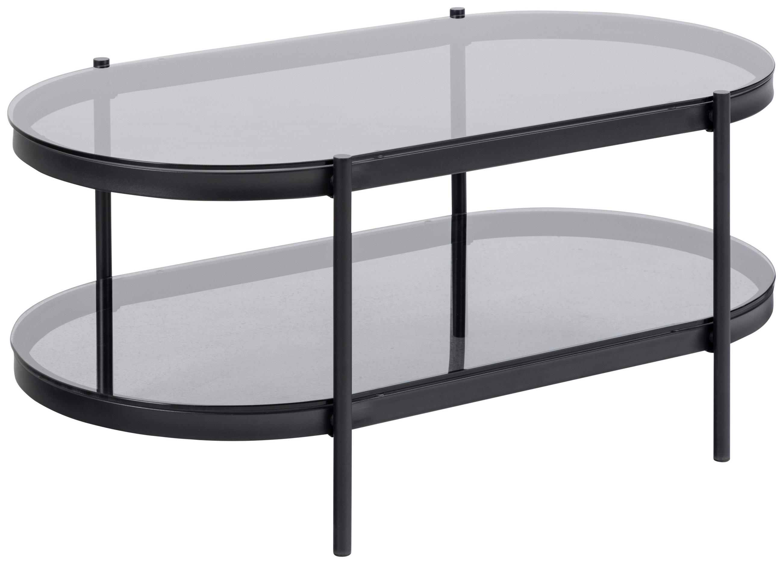 COUCHTISCH Rauchglas 95/50/42 cm oval Grau  - Schwarz/Grau, Trend, Glas/Metall (95/50/42cm) - MID.YOU