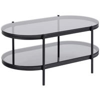 COUCHTISCH Rauchglas 95/50/42 cm oval Grau  - Schwarz/Grau, Trend, Glas/Metall (95/50/42cm) - MID.YOU