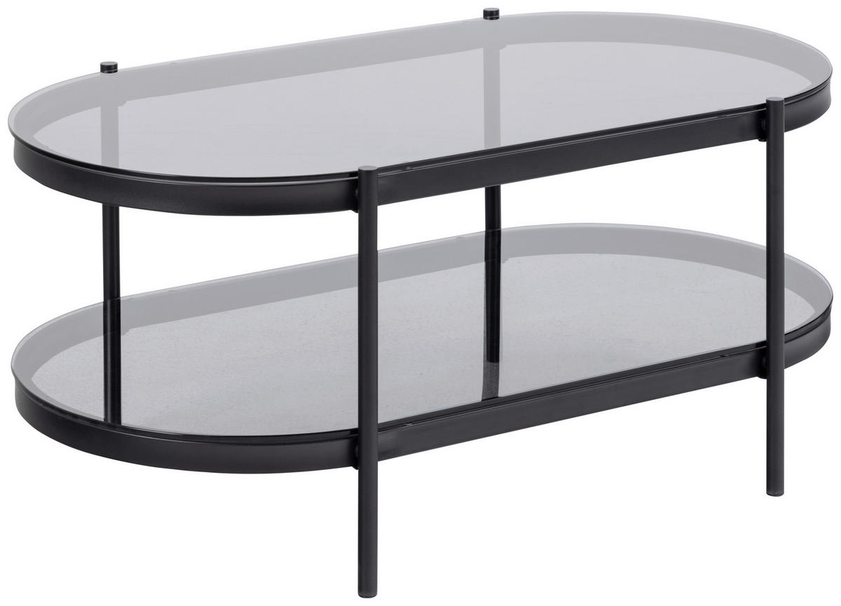 COUCHTISCH Rauchglas 95/50/42 cm oval Grau  - Schwarz/Grau, Trend, Glas/Metall (95/50/42cm) - MID.YOU