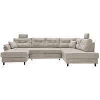 WOHNLANDSCHAFT Beige Chenille  - Beige/Schwarz, MODERN, Holz/Textil (176/338/206cm) - Livetastic