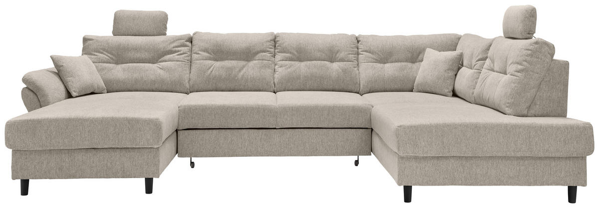 WOHNLANDSCHAFT Beige Chenille  - Beige/Schwarz, MODERN, Holz/Textil (176/338/206cm) - Livetastic