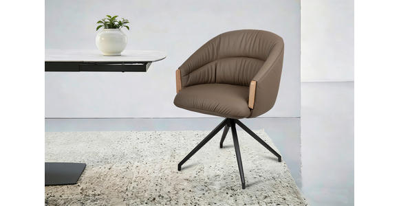 ARMLEHNSTUHL  Sitzfläche 360° drehbar, automatische Rückholfunktion  Echtleder  - Schwarz/Braun, Design, Leder/Holz (61/84/62cm) - Valnatura