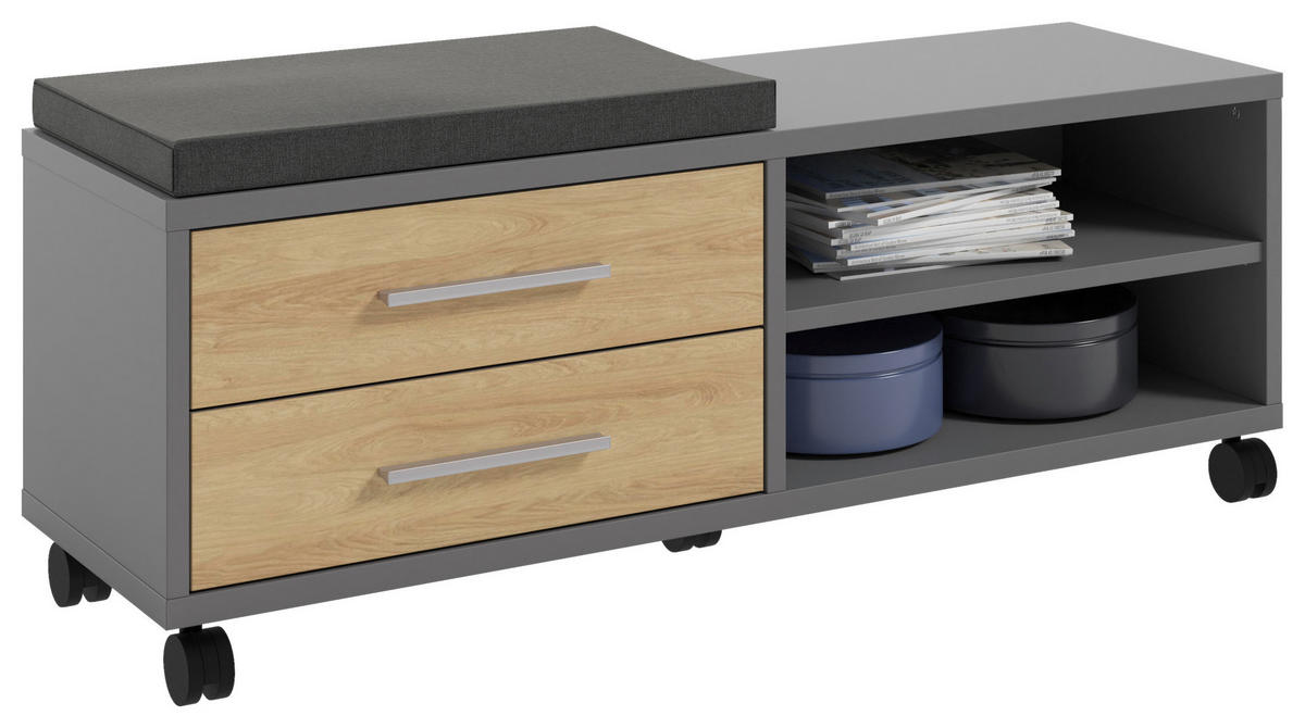 ROLLCONTAINER Hickory, Dunkelgrau  - Dunkelgrau/Alufarben, MODERN, Holzwerkstoff/Kunststoff (133/52,3/40cm)