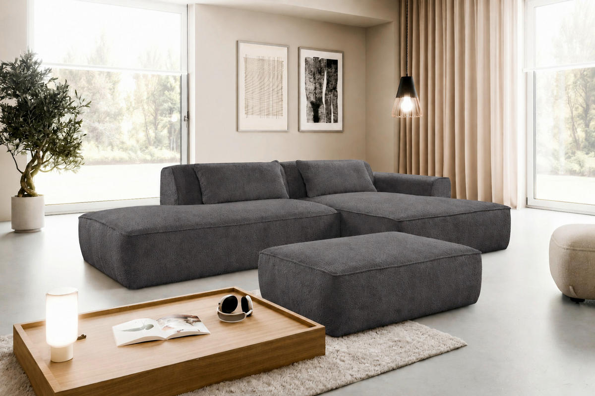 HOCKER in Textil, Holzwerkstoff Graphitfarben  - Schwarz/Graphitfarben, KONVENTIONELL, Holzwerkstoff/Kunststoff (105/43/65cm) - Livetastic