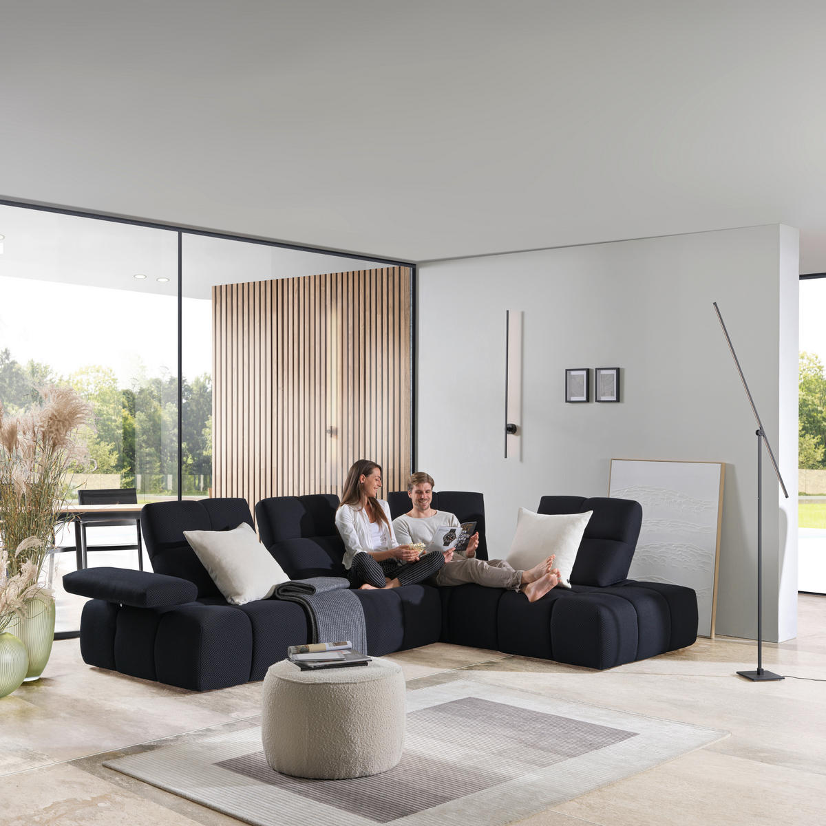 ECKSOFA in Struktur Schwarz  - Schwarz, Design, Kunststoff/Textil (313/233cm) - Emilio Belluti