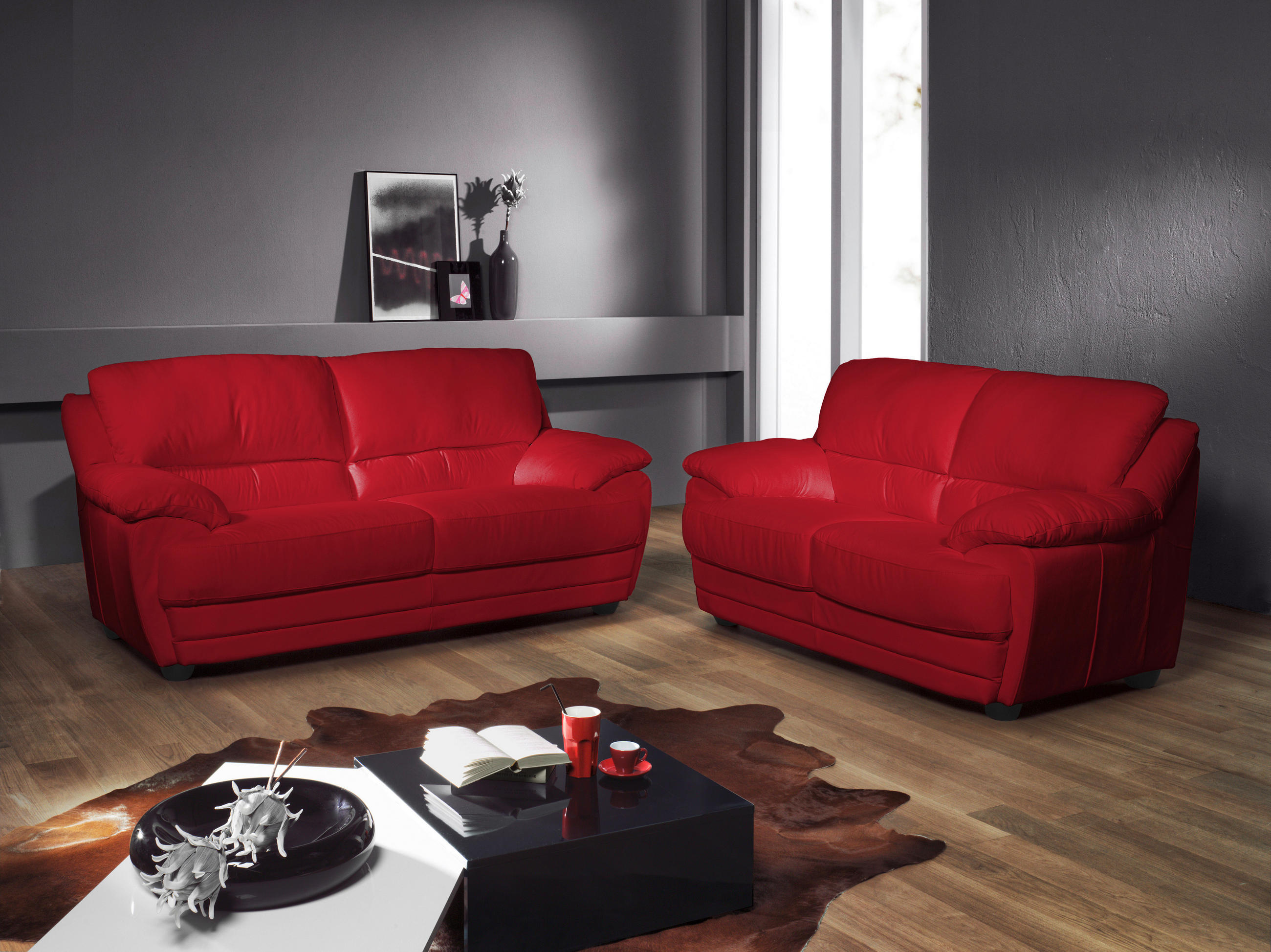 2-SITZER-SOFA in Lederlook Rot  - Rot, Design, Kunststoff/Textil (209/97/100cm) - Livetastic