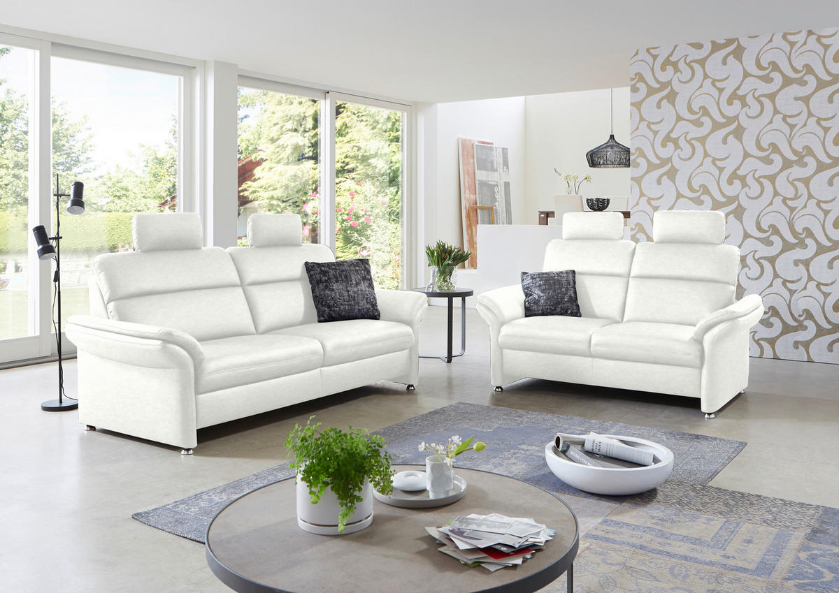 2-SITZER-SOFA in Echtleder Weiss  - Weiss/Alufarben, Konventionell, Leder/Metall (170/96/92cm) - Beldomo Premium