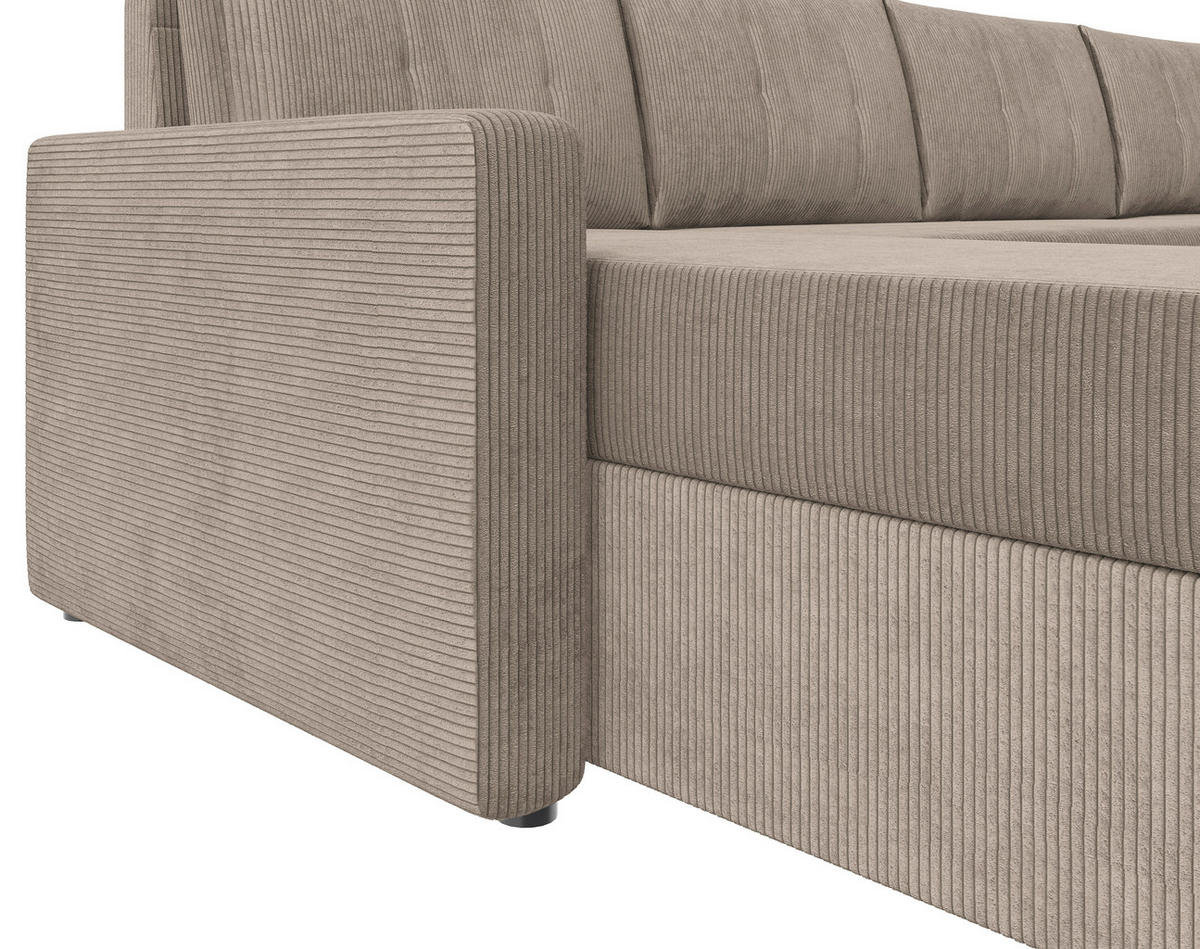 WOHNLANDSCHAFT Taupe Cord  - Taupe/Schwarz, KONVENTIONELL, Kunststoff/Textil (152/290/152cm) - Ti'me