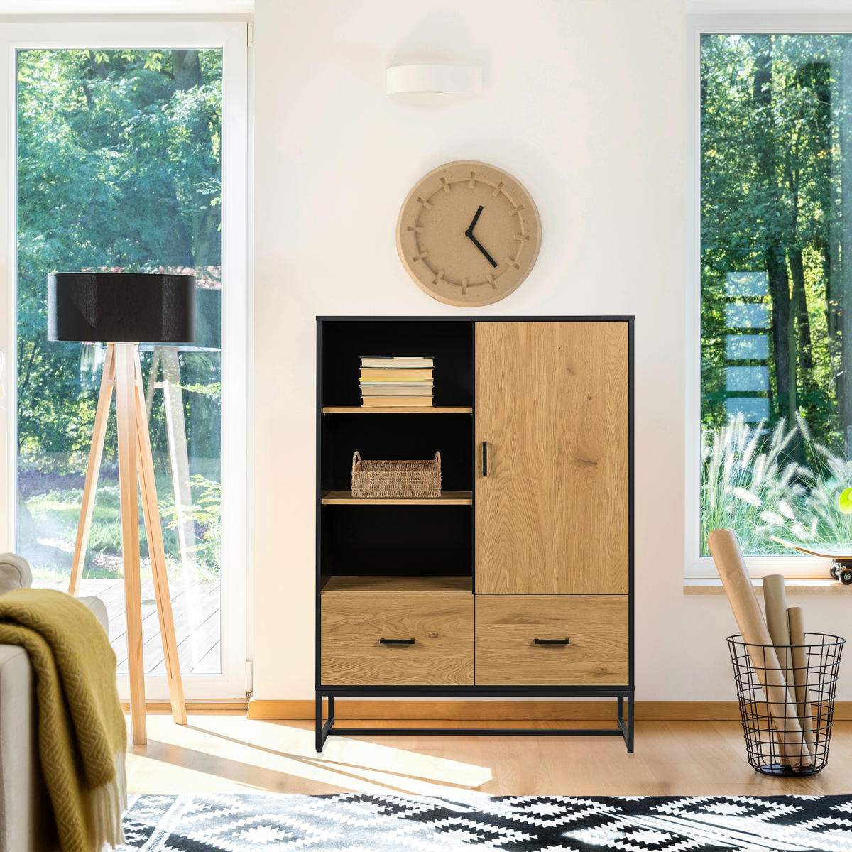 HIGHBOARD  in 100/140/40 cm  - Eichefarben/Schwarz, MODERN, Holzwerkstoff/Metall (100/140/40cm) - MID.YOU