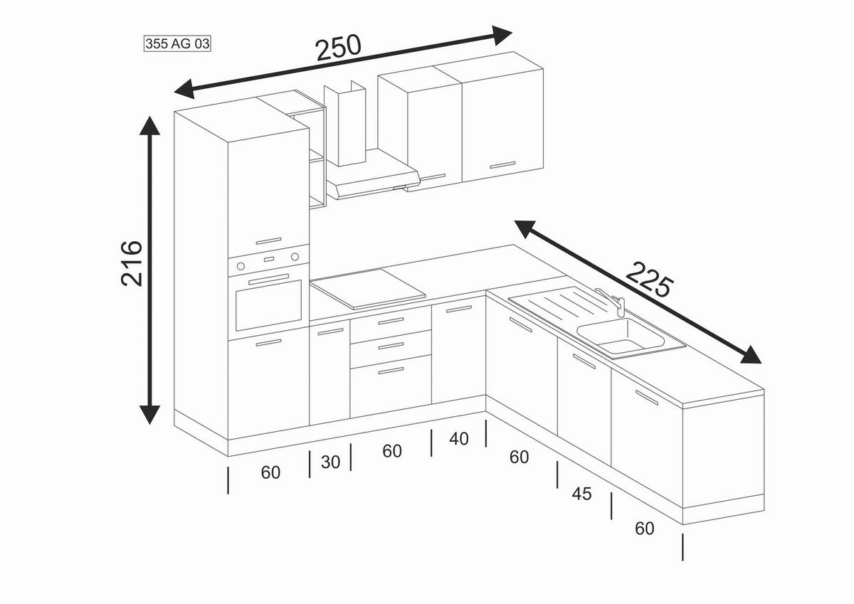ECKKÜCHE 250/225 cm  in Anthrazit, Nussbaumfarben  - Edelstahlfarben/Anthrazit, LIFESTYLE, Holzwerkstoff/Kunststoff (250/225cm) - MID.YOU