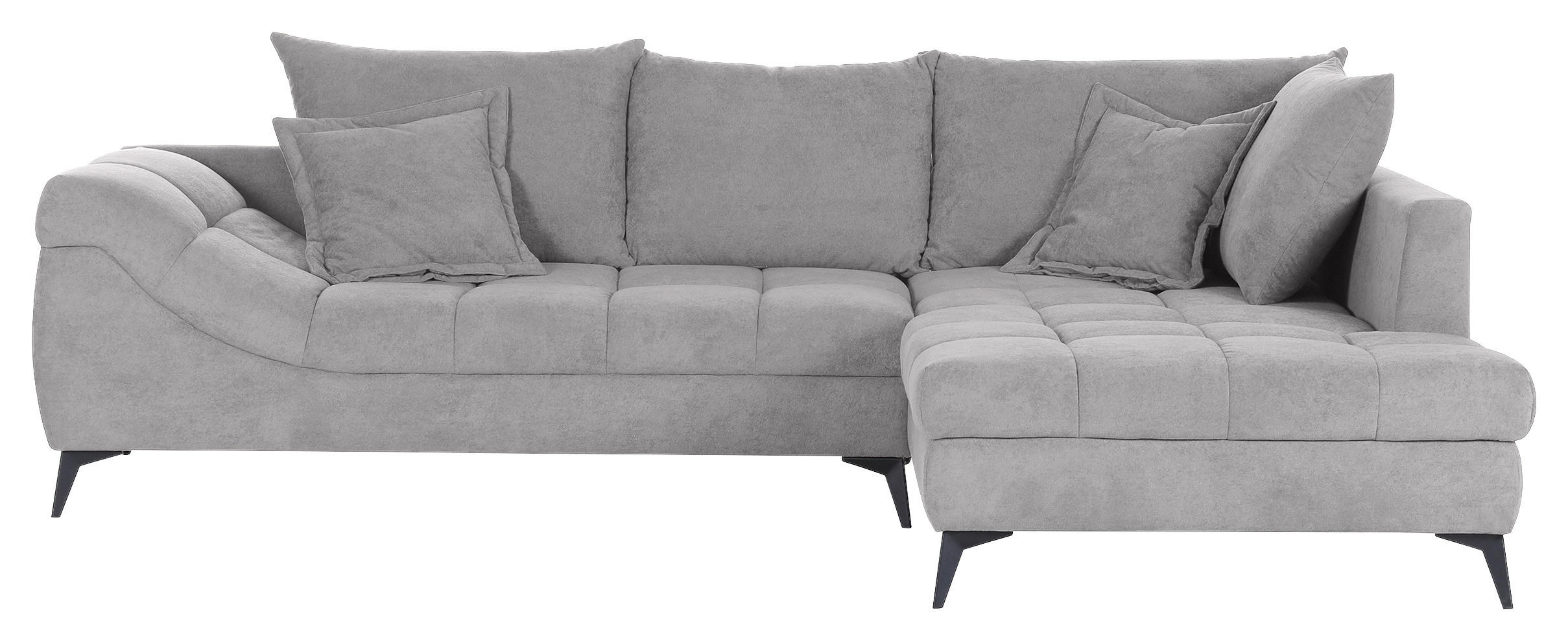 ECKSOFA Hellgrau Flachgewebe  - Hellgrau/Schwarz, Design, Textil/Metall (307/224cm) - Stylife