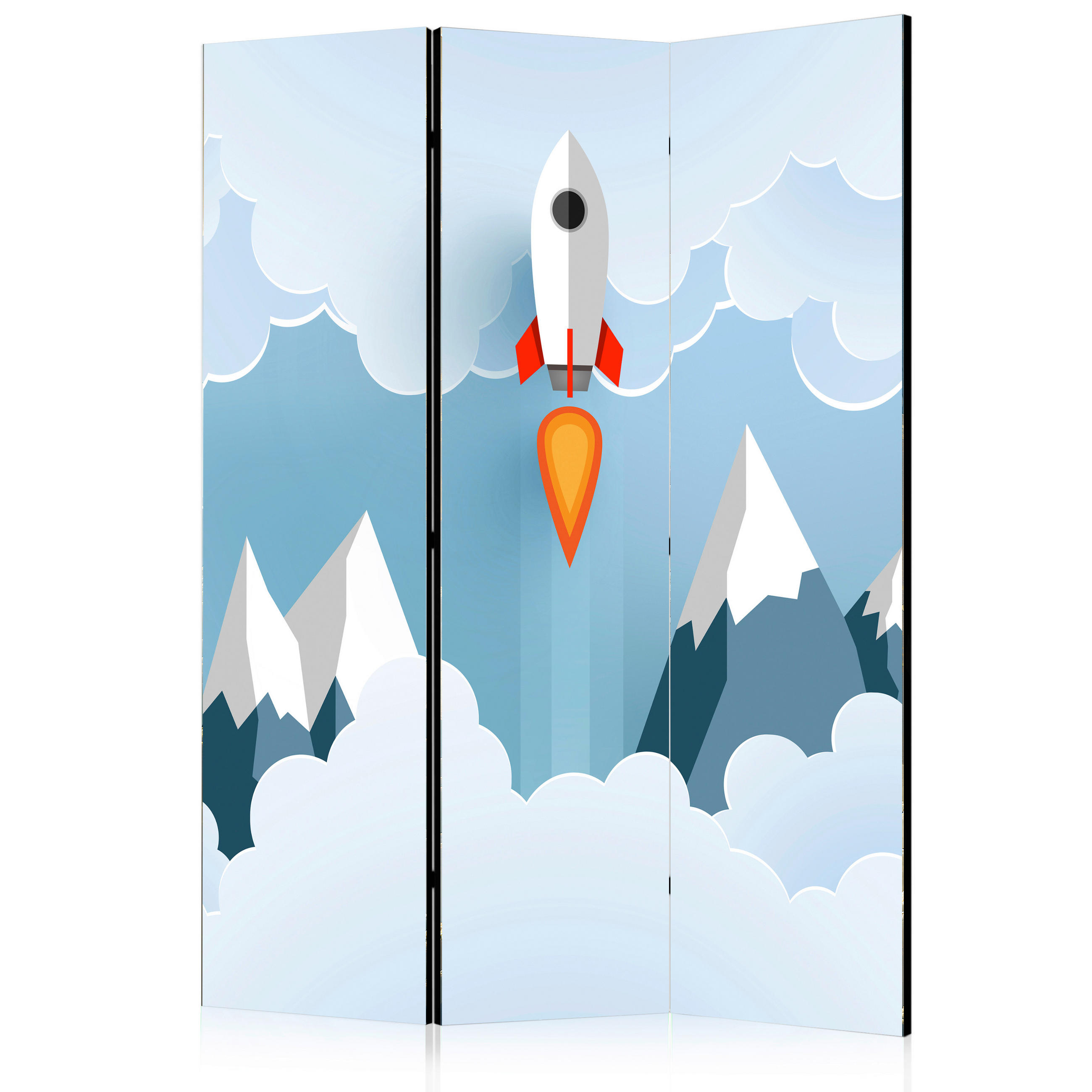 PARAVENT mit 3  Flügel - Weiß/Hellblau, Basics, Holz/Textil (135/172/3cm) - artgeist