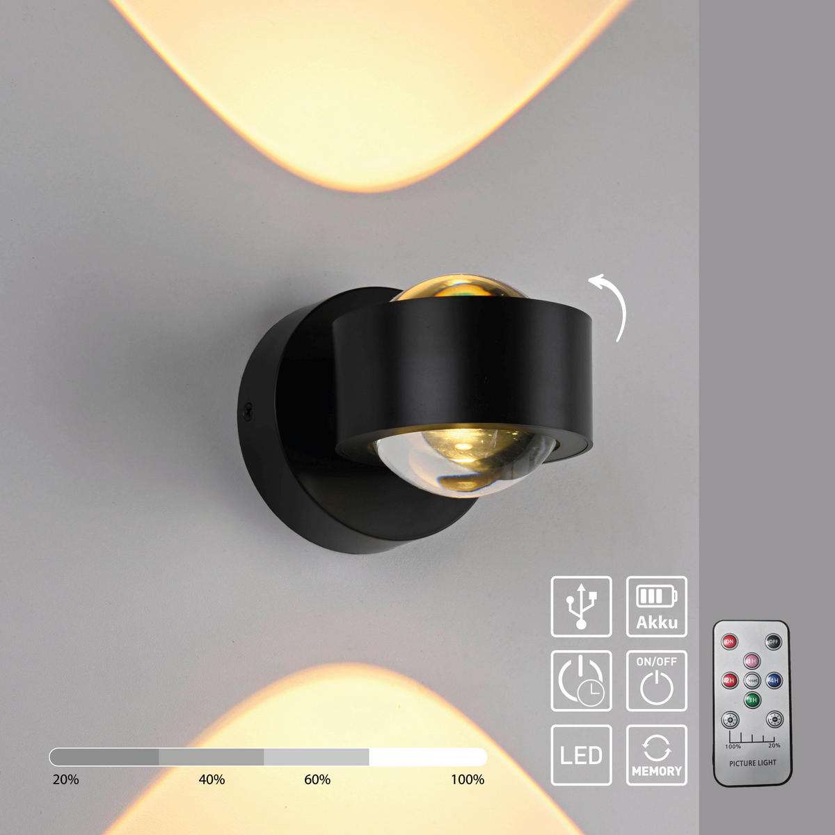 AKKU-WANDLEUCHTE - Weiß, KONVENTIONELL, Kunststoff/Metall (12,4/9/9cm)